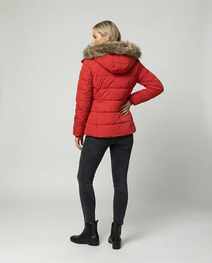 Dagmar | Damen Wattierte Winter Kunstfelljacke mit Kapuze