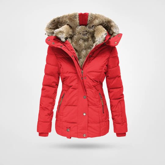 Dagmar | Damen Wattierte Winter Kunstfelljacke mit Kapuze