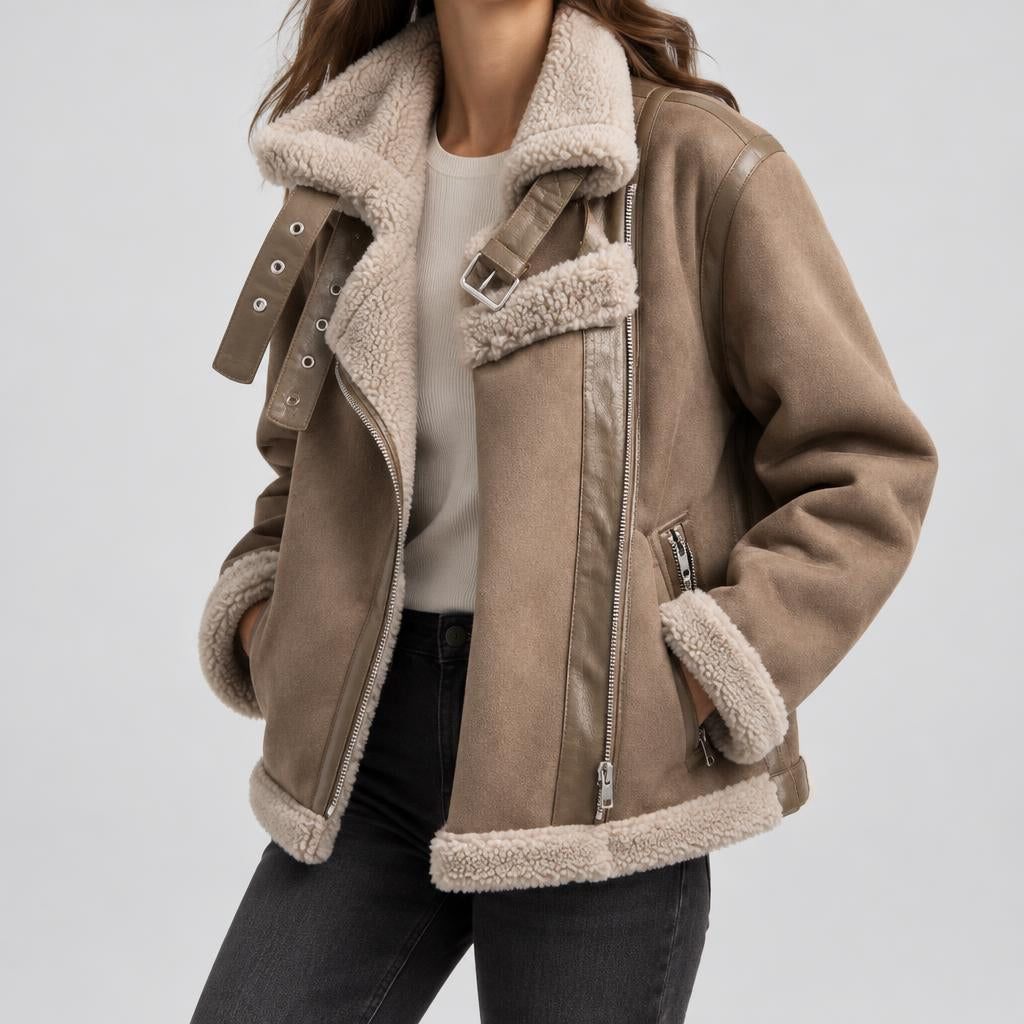 Diana | Damen Sherpa-gefütterte Linde Wildleder Bikerjacke