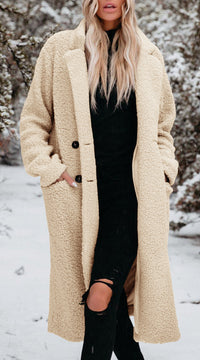 Doris | Damen Langer Teddy Wintermantel Mit Knopfleiste