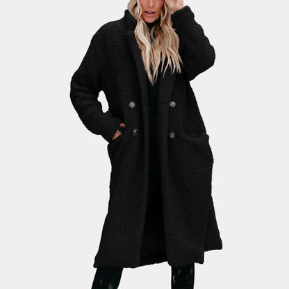 Doris | Damen Langer Teddy Wintermantel mit Knopfleiste