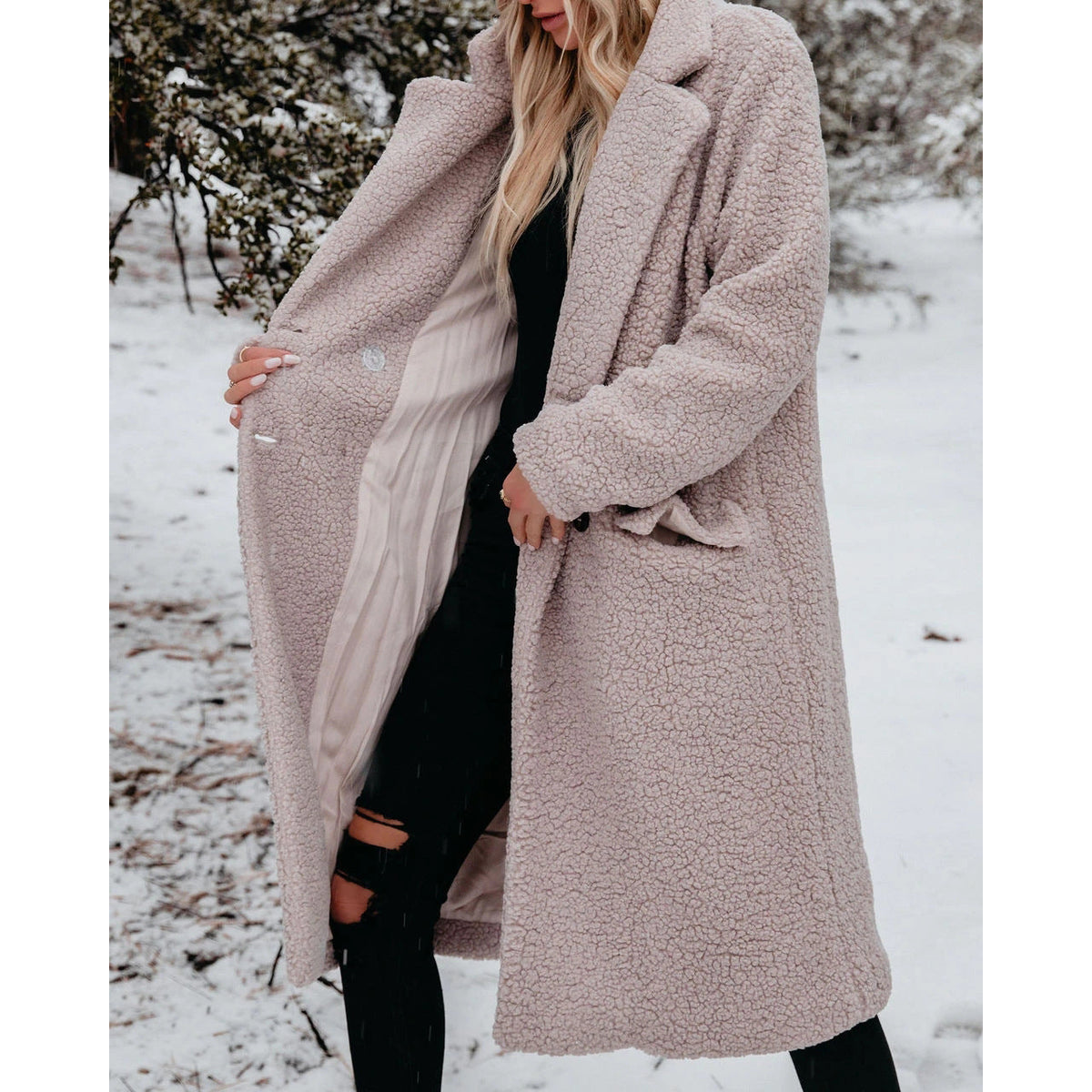 Doris | Damen Langer Teddy Wintermantel mit Knopfleiste