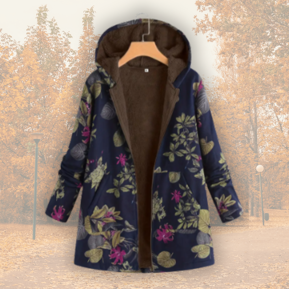 Eliane | Damen Gemütliche bedruckte Winter Steppjacke mit Kapuze