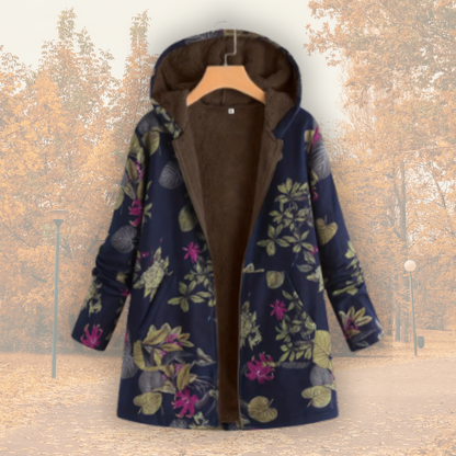 Eliane | Damen Gemütliche bedruckte Winter Steppjacke mit Kapuze