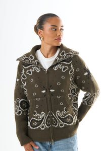 Federica | Damen Bandana Strickjacke mit Reissverschluss