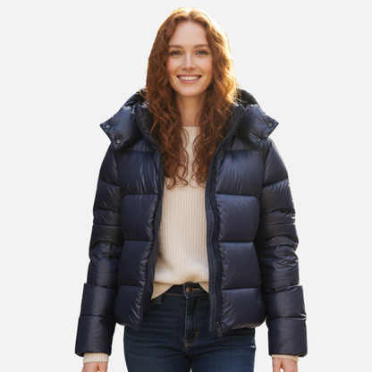 Flavia | Damen Warme Kurze Pufferjacke mit Kapuze