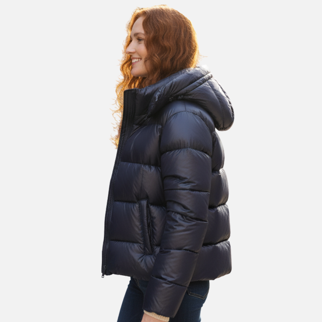 Flavia | Damen Warme Kurze Pufferjacke mit Kapuze