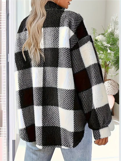 Greta | Damen Flauschige Karierte Patchwork Jacke