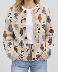 Hanna | Damen Locker Geschnittene Strickjacke Mit Katzenmotiv