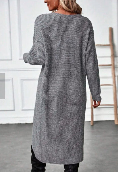 Hannelore | Damen Asymmetrisches Midi Strickkleid mit Wickelsaum