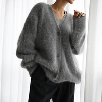 Jael | Damen Flauschiger Oversized Cardigan mit V-Ausschnitt