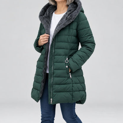 Kim | Damen Gesteppte Pufferjacke mit Kunstfellfutter mit Kapuze