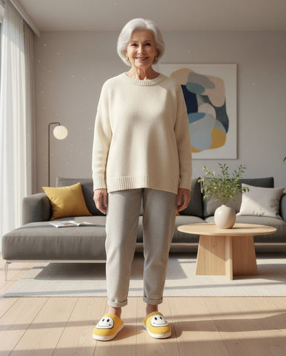 Lara | Damen Gefütterte Winter Hausschuhe mit Smiley-Motiv
