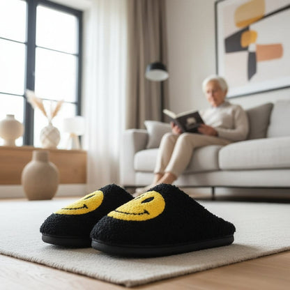 Lara | Damen Gefütterte Winter Hausschuhe mit Smiley-Motiv