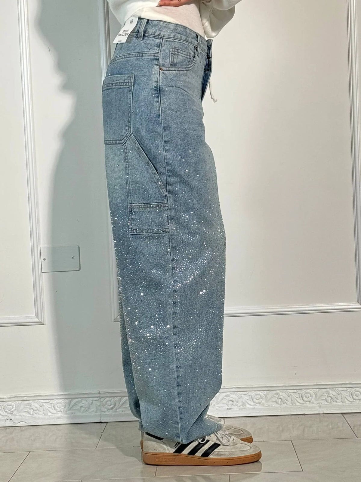 Liliane | Damen High Waist Wide Leg Glitzerjeans mit funkelndem Glitterdetail