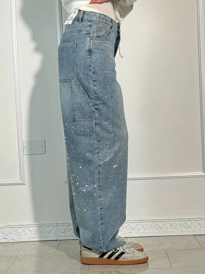 Liliane | Damen High Waist Wide Leg Glitzerjeans mit funkelndem Glitterdetail