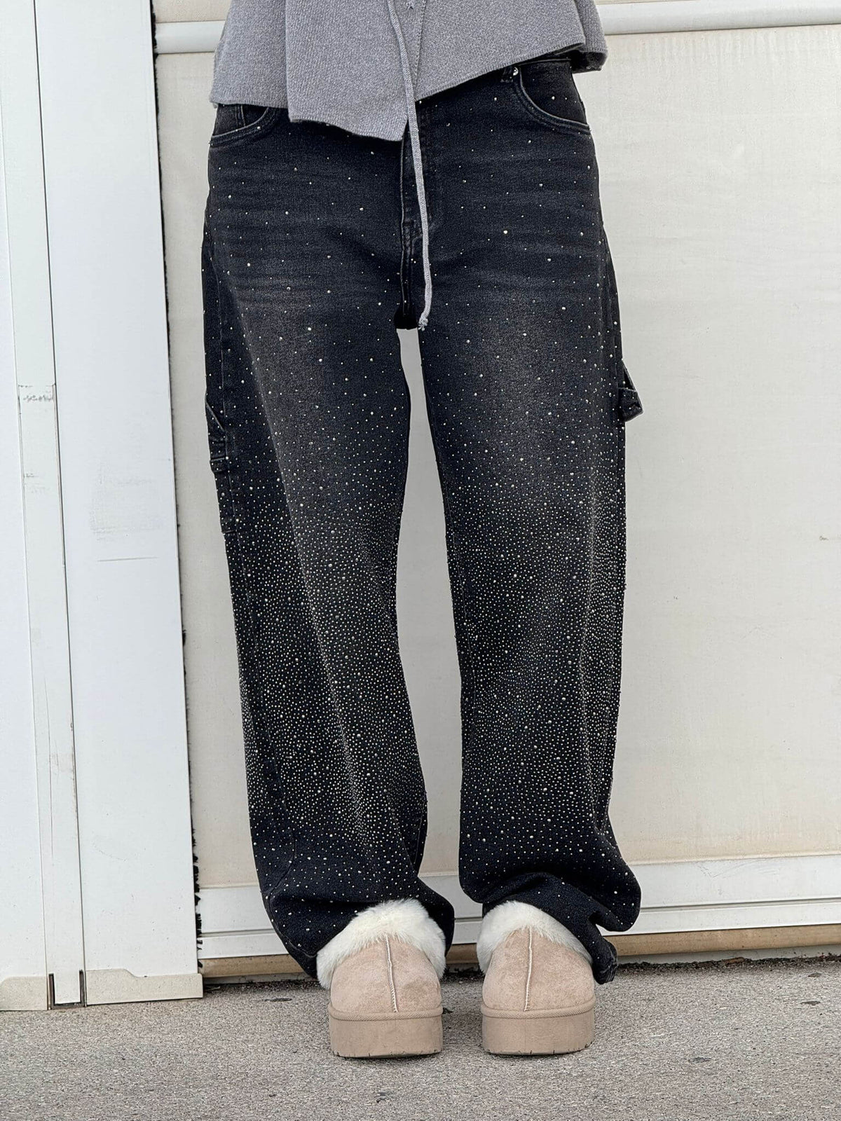 Liliane | Damen High Waist Wide Leg Glitzerjeans mit funkelndem Glitterdetail