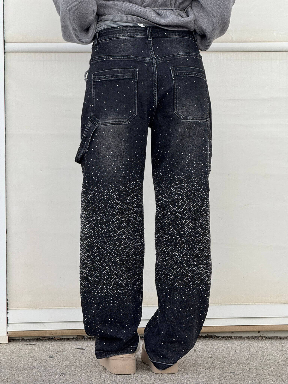 Liliane | Damen High Waist Wide Leg Glitzerjeans mit funkelndem Glitterdetail