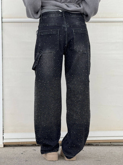 Liliane | Damen High Waist Wide Leg Glitzerjeans mit funkelndem Glitterdetail