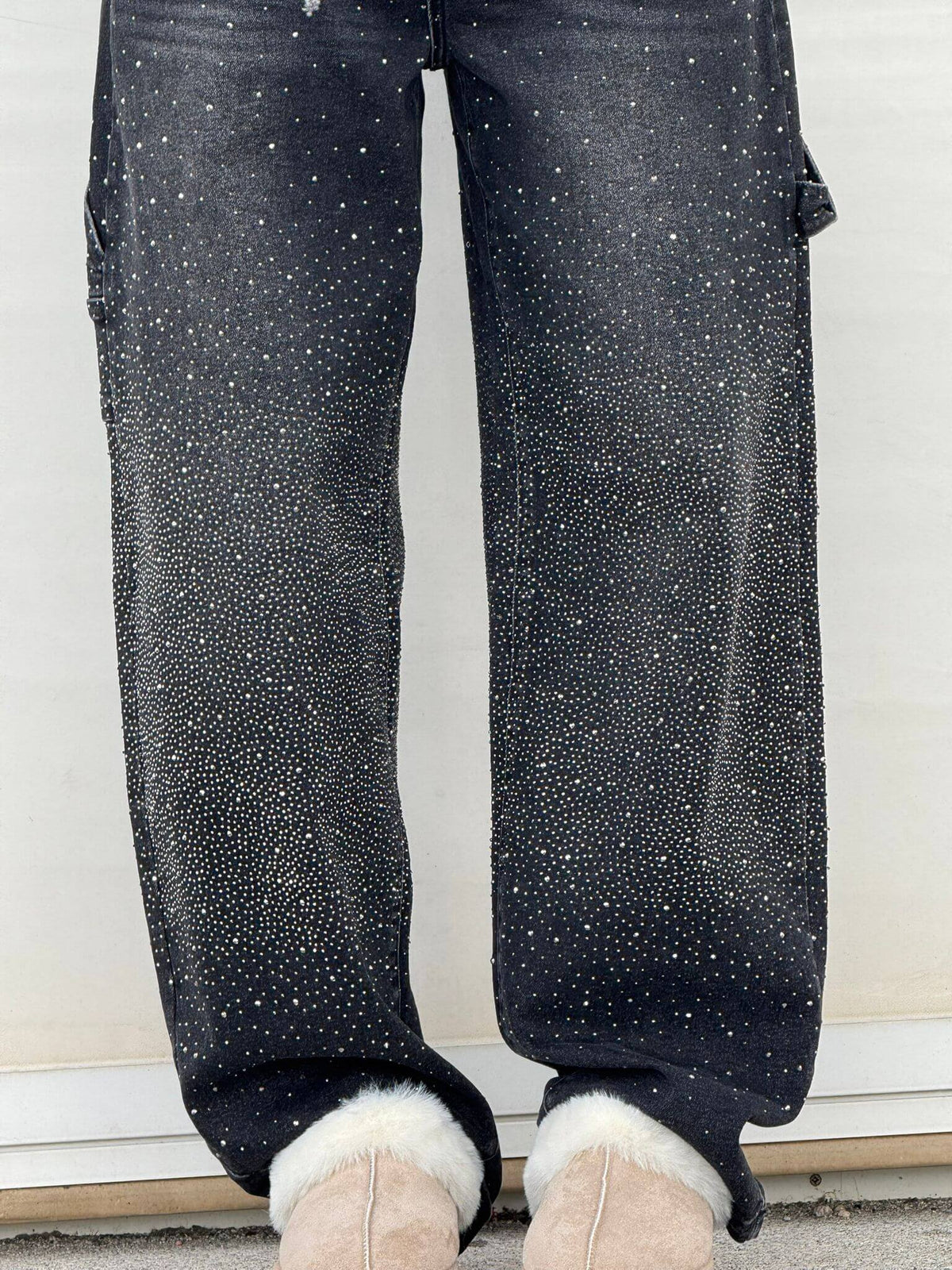 Liliane | Damen High Waist Wide Leg Glitzerjeans mit funkelndem Glitterdetail