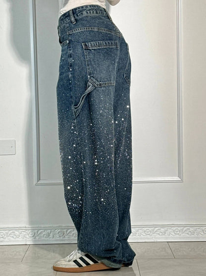Liliane | Damen High Waist Wide Leg Glitzerjeans mit funkelndem Glitterdetail