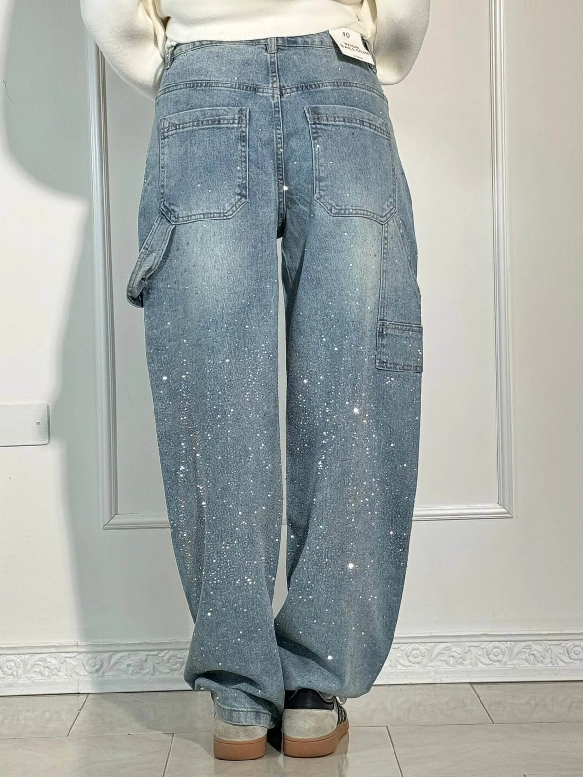 Liliane | Damen High Waist Wide Leg Glitzerjeans mit funkelndem Glitterdetail