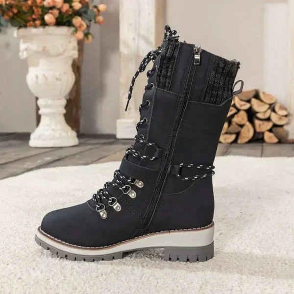 Linda | Damen Wasserdichte Winter Schnürstiefel mit Strickschaft