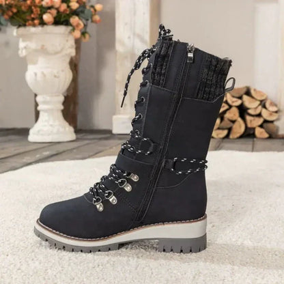 Linda | Damen Wasserdichte Winter Schnürstiefel mit Strickschaft