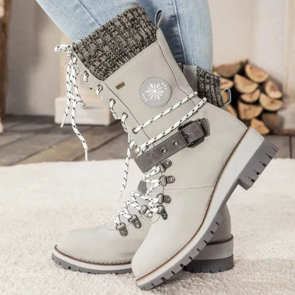 Linda | Damen Wasserdichte Winter Schnürstiefel mit Strickschaft