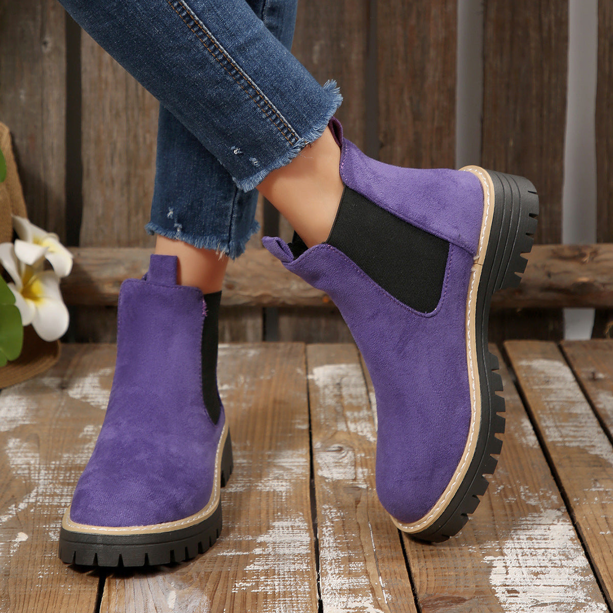 Lorena | Damen Robuste Chelsea Stiefel mit grober Sohle
