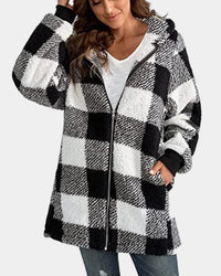 Lotte | Damen Lange Karierte Jacke mit Kapuze