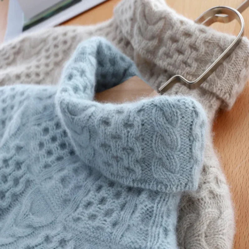 Mila | Damen Kuscheliger Grobstrick Rollkragenpullover