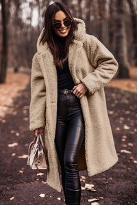 Nela | Damen Langer Kapuze Teddymantel