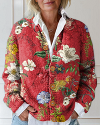 Rita | Damen Rote Strickjacke mit Muster