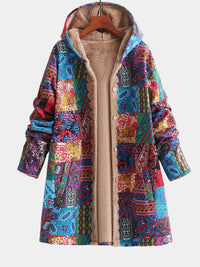 Saskia | Damen Teddy Fleecemantel mit Künstlerischem Patchwork Muster