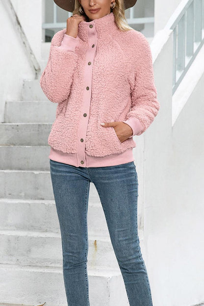 Selma | Damen Warme Sherpa Teddyjacke mit Knöpfen