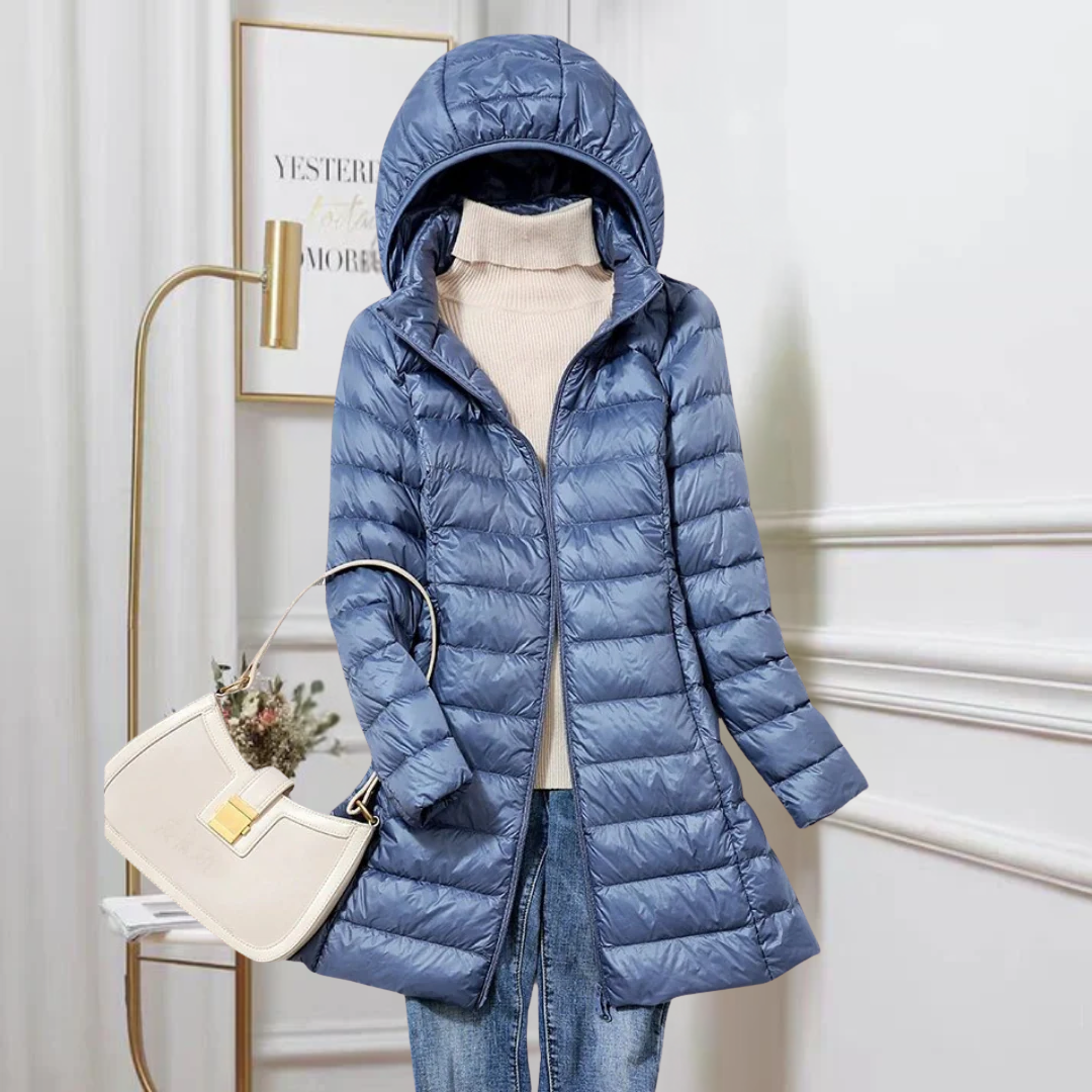 Tabea | Damen Lange Kapuzen Pufferjacke mit Reissverschriss