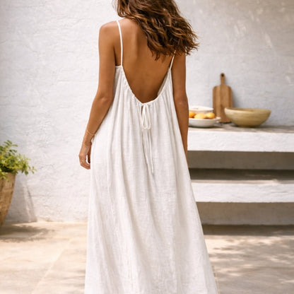Tania | Damen Lockeres Maxikleid mit Bauchbedeckung und Rückenausschnitt