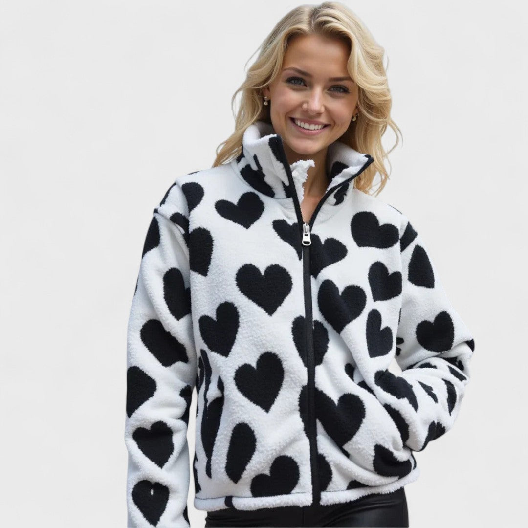 Zita | Damen Wendbare Teddy Jacke mit Herzmuster